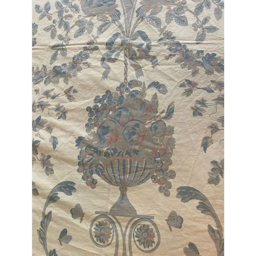 Williamsburg Crown vintage Colonial Flat sheet green blue urns floral ribbons